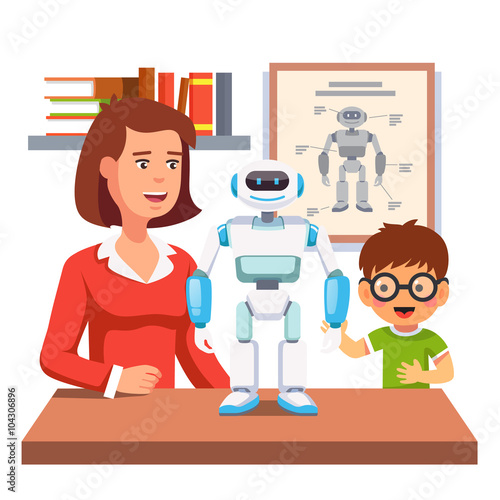 Student learning robotics with teacher and robot
