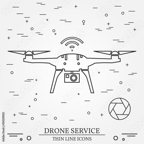 Drone service.  Video and Photography Drone Services. Thin line