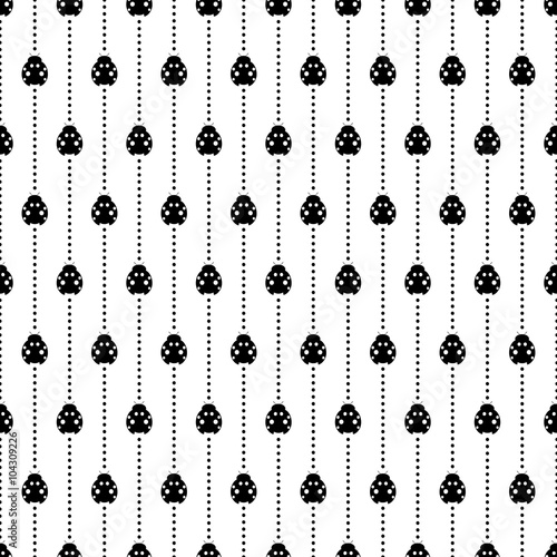 Seamless vector pattern with insects, symmetrical background with decorative black and white ladybugs, on the white backdrop. Series of Animals and Insects Seamless Patterns. © Valentain Jevee