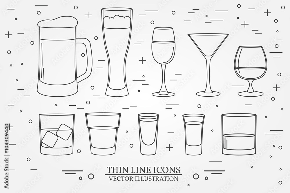 Cocktails glasses of alcoholic beverages. Stock Vector by