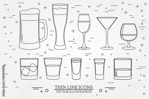 Glasses for alcoholic drinks. Beverage, cocktail, drinks vector