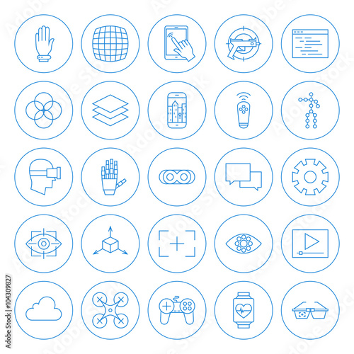 Line Circle Virtual Reality Icons Set