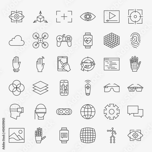 Line Virtual Reality Design Icons Big Set