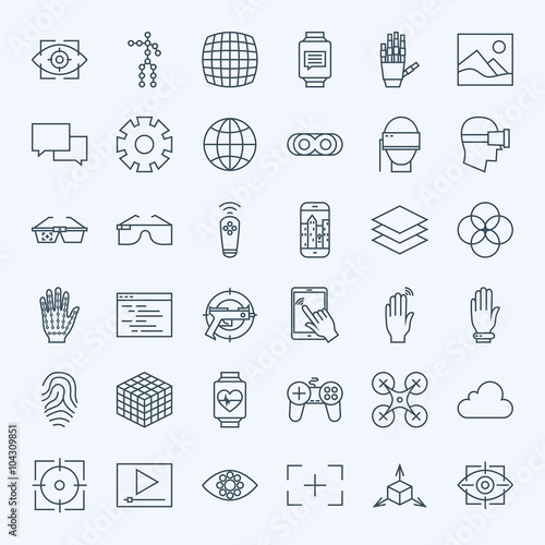 Line Virtual Reality Icons Set