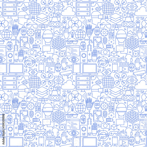 Thin Line Virtual Reality White Seamless Pattern