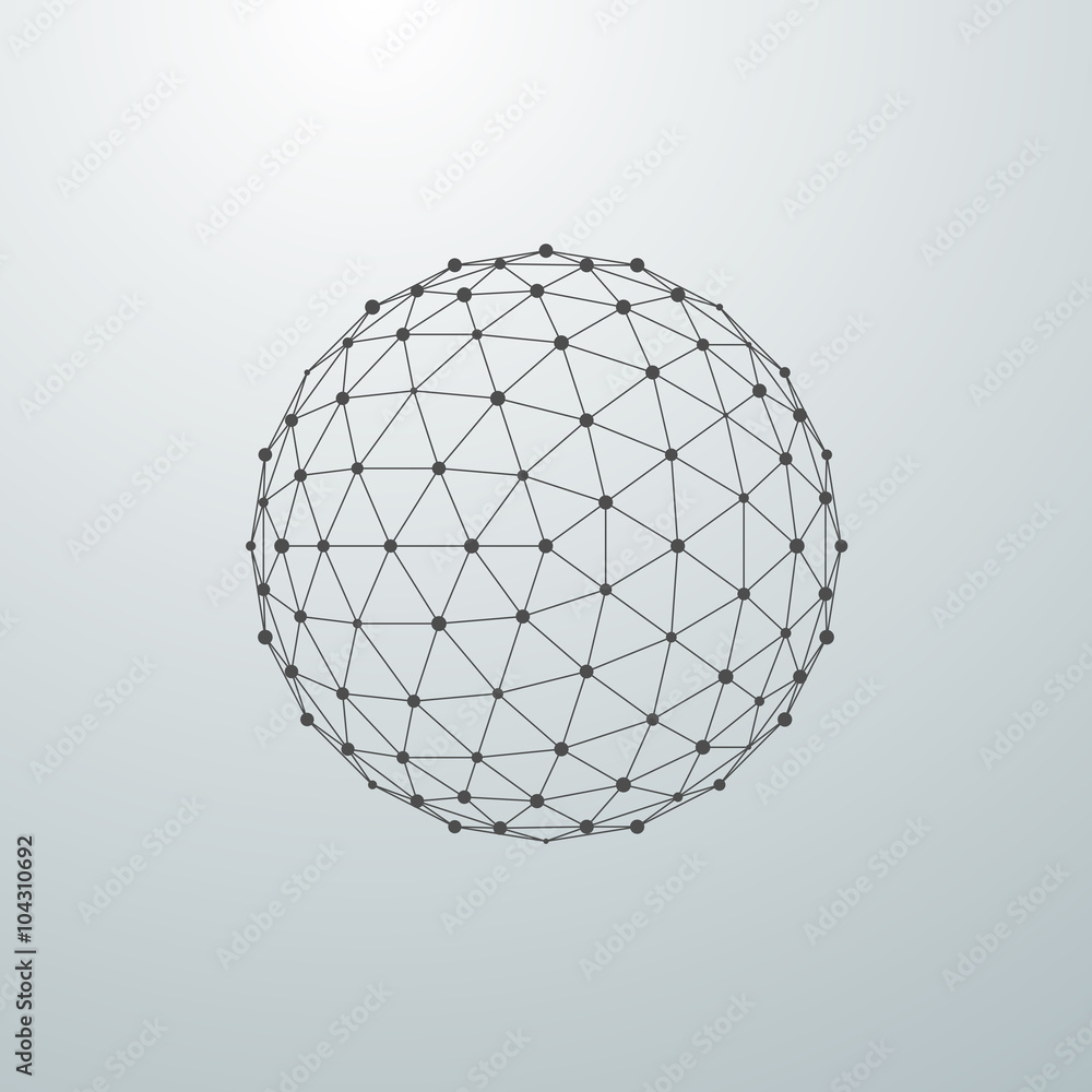 3D sphere with global line connections. 3D sphere with global line connections.