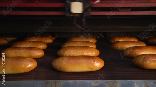 Loafs of bread baked in an industrial furnace