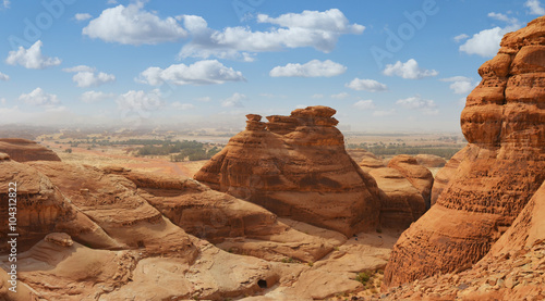 desert landscape mountain panorama , madain saleh , saudi arabia photo