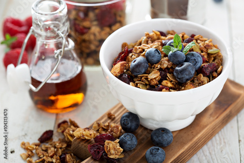 Homemade granola with berries for breakfast