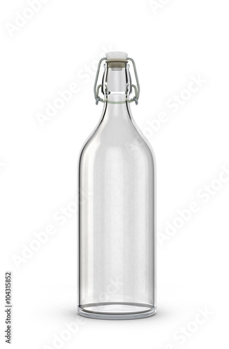 empty glass bottle for milk with reusable plastic cork isolated