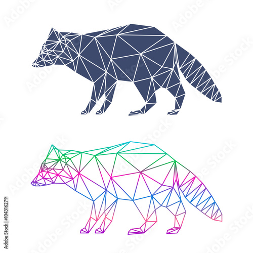 Abstract geometric raccoon set isolated on white background