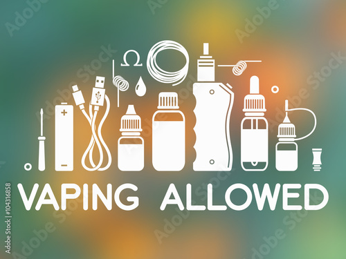 Vector icons set with text "vaping allowed". Isolated on blurred background
