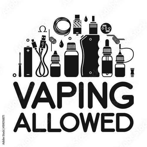 Vector icons set with text "vaping allowed". Isolated on white background