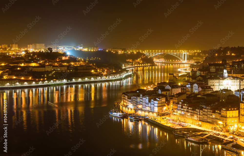 old town cityscape on the Douro River, Porto, Portugal.