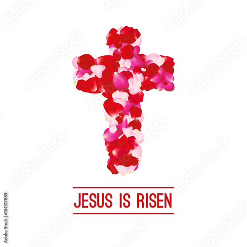 Easter background. He is risen rose petals elements. Vector illustration