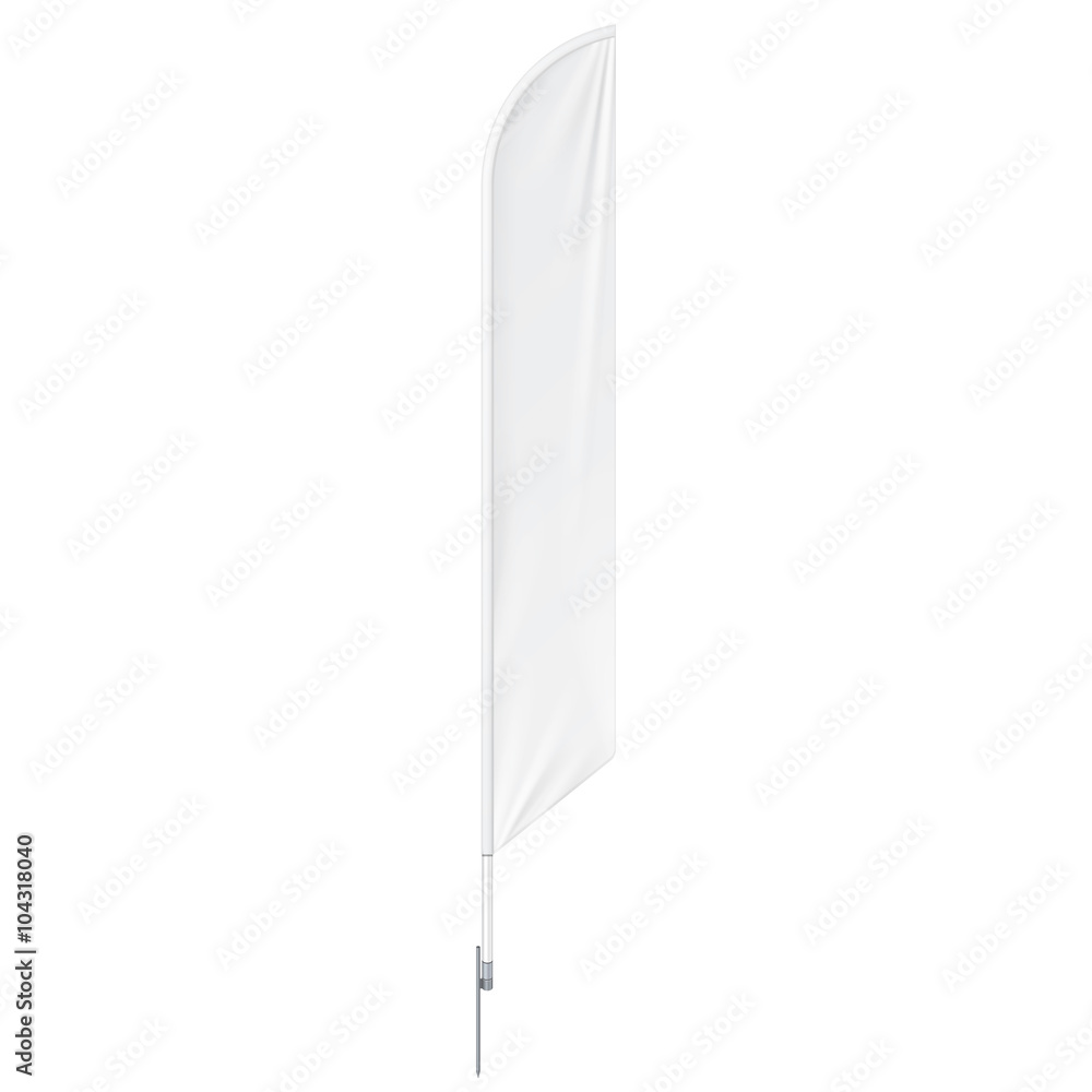 Outdoor Teardrop Feather Flag With Ground Spike, Stander Advertising Banner Shield. Mock Up Products On White Background Isolated. Ready For Your Design. Product Packing. Vector EPS10 Outdoor Teardrop Feather Flag With Ground Spike, Stander Advertising Banner Shield. Mock Up Products On White Background Isolated. Ready For Your Design. Product Packing. Vector EPS10