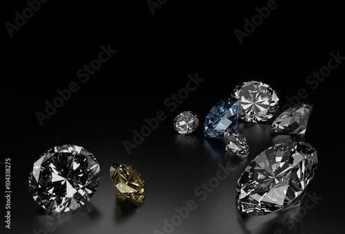 Diamonds on Black Background, Blue and Yellow Small Diamonds