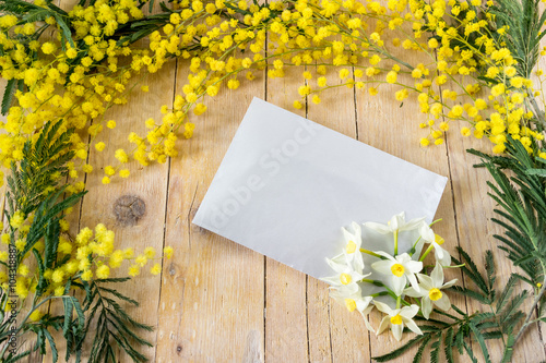 Мимоза и Нарциссы.Поздравление с международным женским днем 8 марта