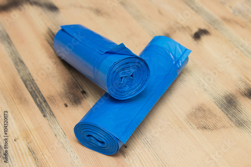 Roll of blue plastic garbage bags