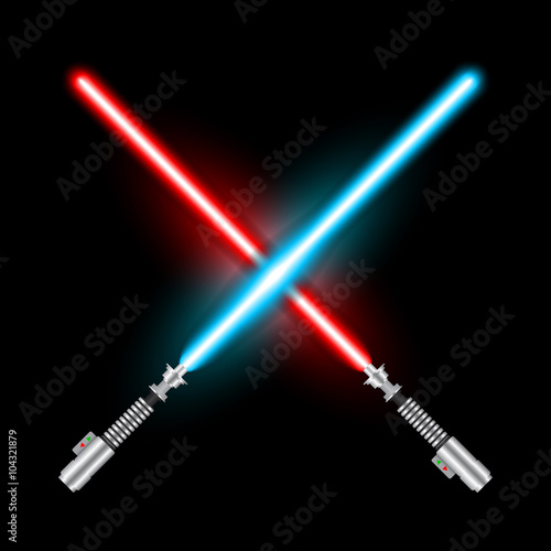 Crossed light swords of Jedi based on the movie Star War. Blue and red swords