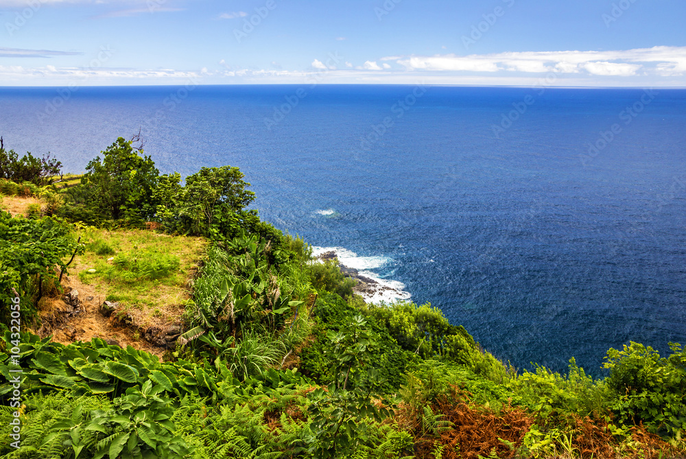 Madeira green beach, summer tropical seaside, Portugal