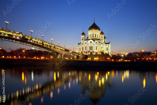 Evening Moscow and Moscow Orthodox Church on sunset