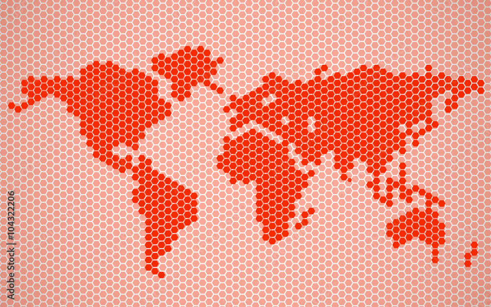 Naklejka premium Abstract world map of hexagons