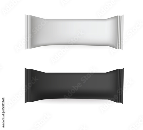 Vector White and Black Blank Food Packaging For Biscuit, Wafer, Crackers, Sweets, Chocolate Bar, Candy Bar, Snacks . Design Template