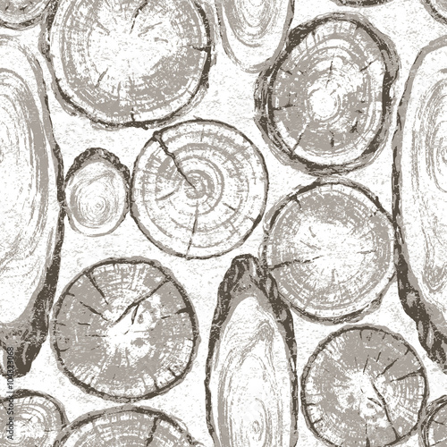 Gray cross section of tree trunk seamless texture.