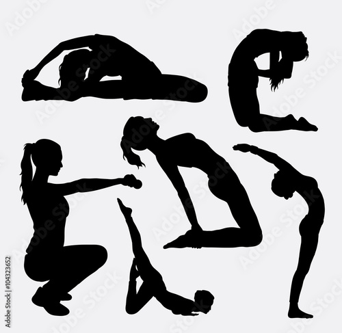 Training sport female gymnastic silhouette. Good use for symbol, logo, web icon, sticker, mascot, avatar, sign, or any design you want. Easy to use.