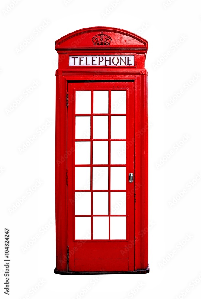 Iconic red British telephone booth isolated on a white background Iconic red British telephone booth isolated on a white background
