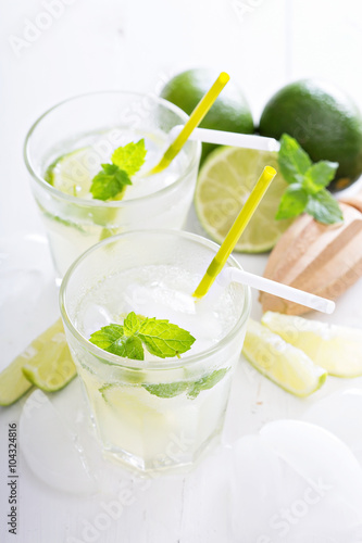 Fresh cold lime lemonade with mint