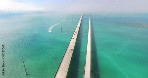 Aerial 4K video of Seven Mile bridge. Marathon island, Florida keys.