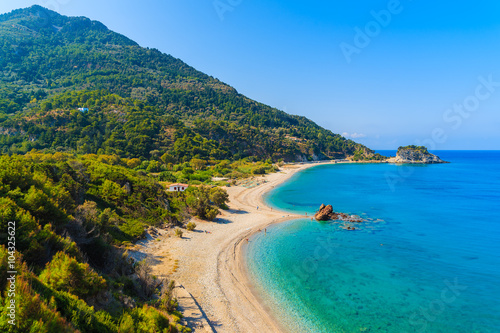 A view of Potami beach with azure sea water, Samos island, Greece photo