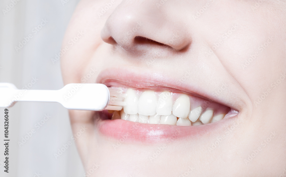 Fototapeta premium Beautiful woman with toothbrush. Dental care