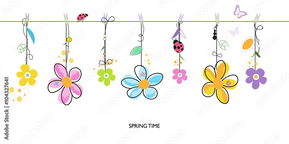 Naklejka premium Spring time decorative floral abstract border background vector