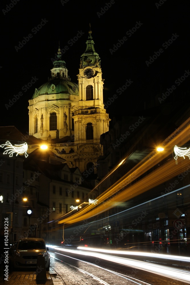 Saint Nicholas church in Prague in Mala Strana or Lesser side at night