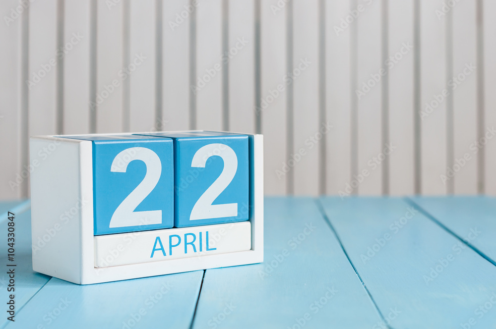 April 22nd. Earth Day. Image of april 22 wooden color calendar on white background. Spring day, empty space for text April 22nd. Earth Day. Image of april 22 wooden color calendar on white background. Spring day, empty space for text