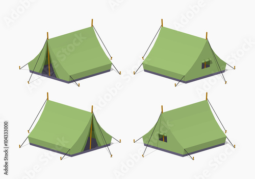 Camping tents. 3D lowpoly isometric vector illustration. The set of objects isolated against the white background and shown from different sides