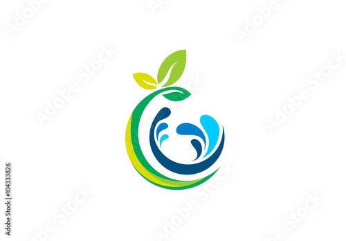 circle plant nature logo, circular waterdrop symbol icon vector design