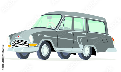 Caricatura GAZ Volga M22 Station Wagon gris vista frontal y lateral
