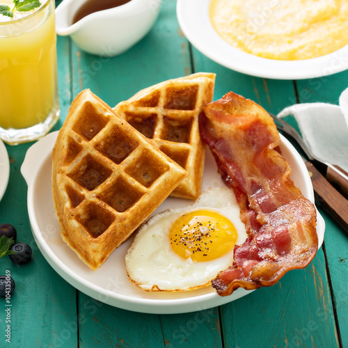 Southern cuisine breakfast with waffles
