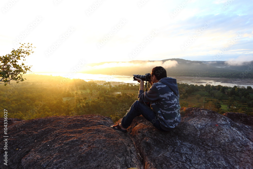 Photography man with sunrise