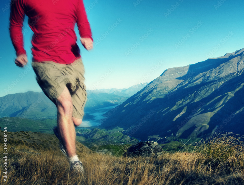 Fototapeta Człowiek Jogging Góry Ćwiczenia Pojęcie dobrego samopoczucia