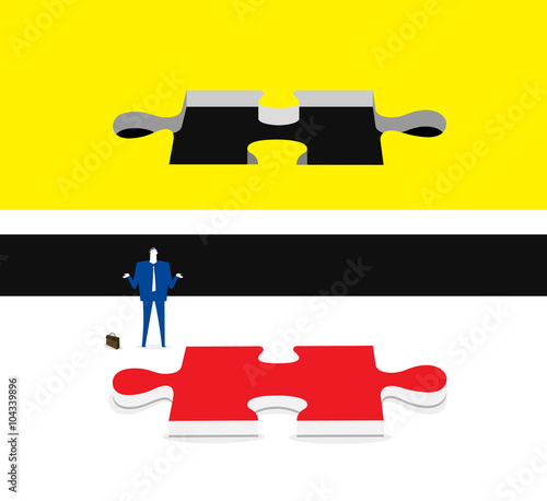Trapped / A business man was trapped in a puzzle hole.