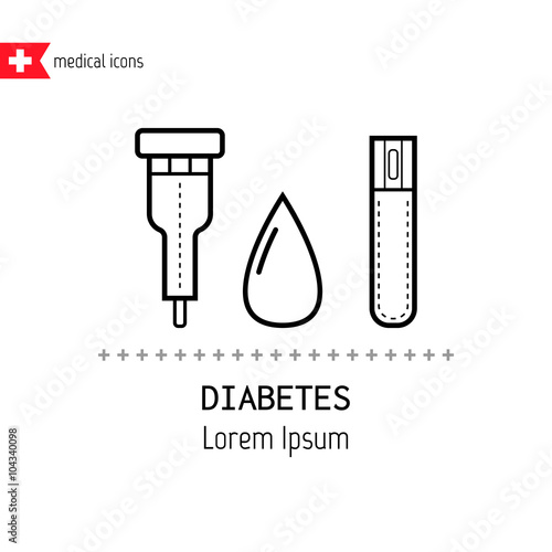Diabetes Icons. Drop of blood and test glucose levels
