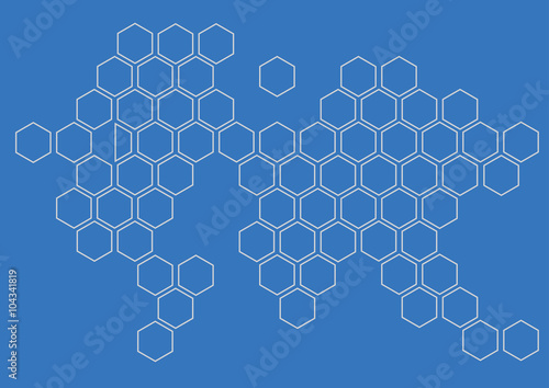 hexagon shape on world continent background pattern