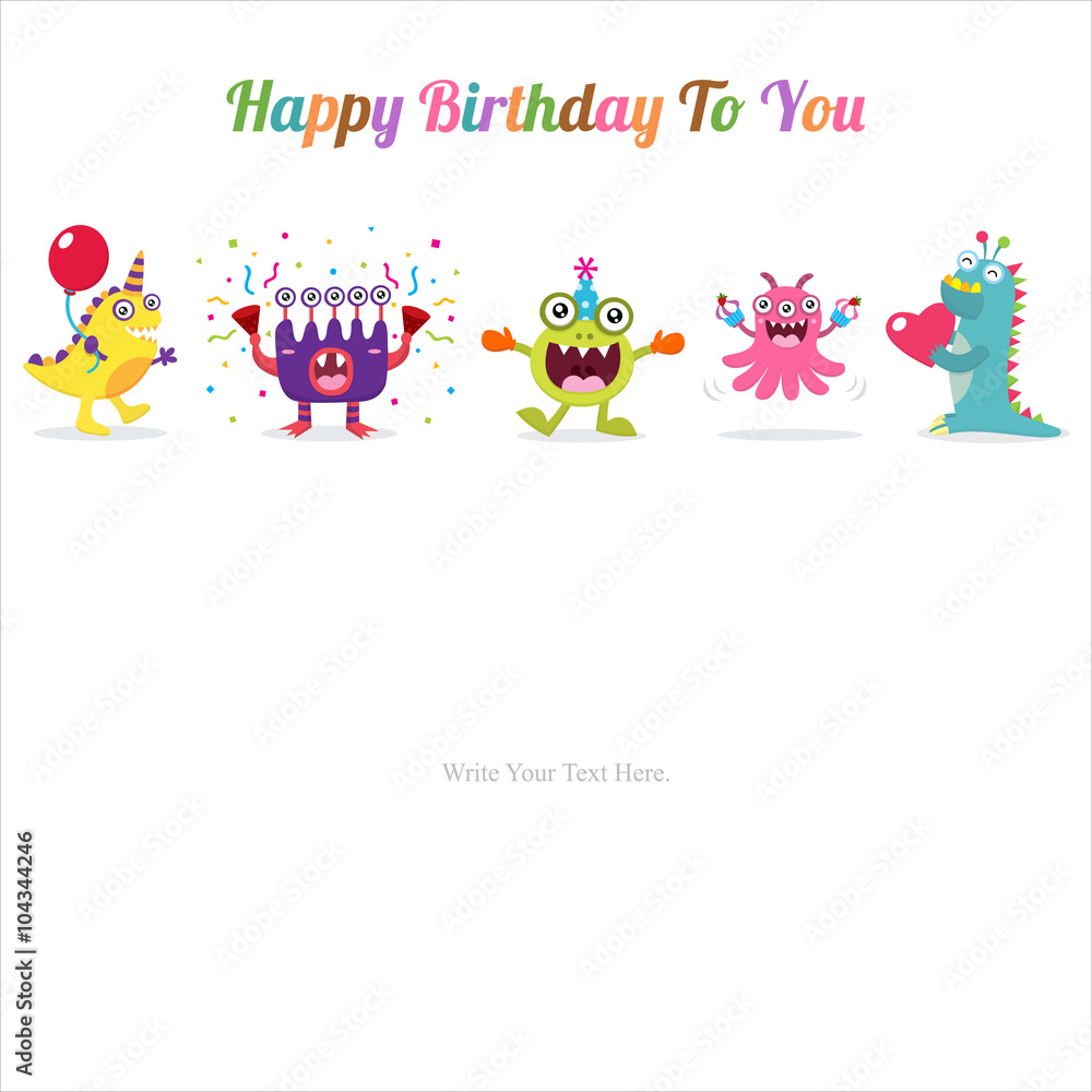 Cute Monster Invitation Birthday Card