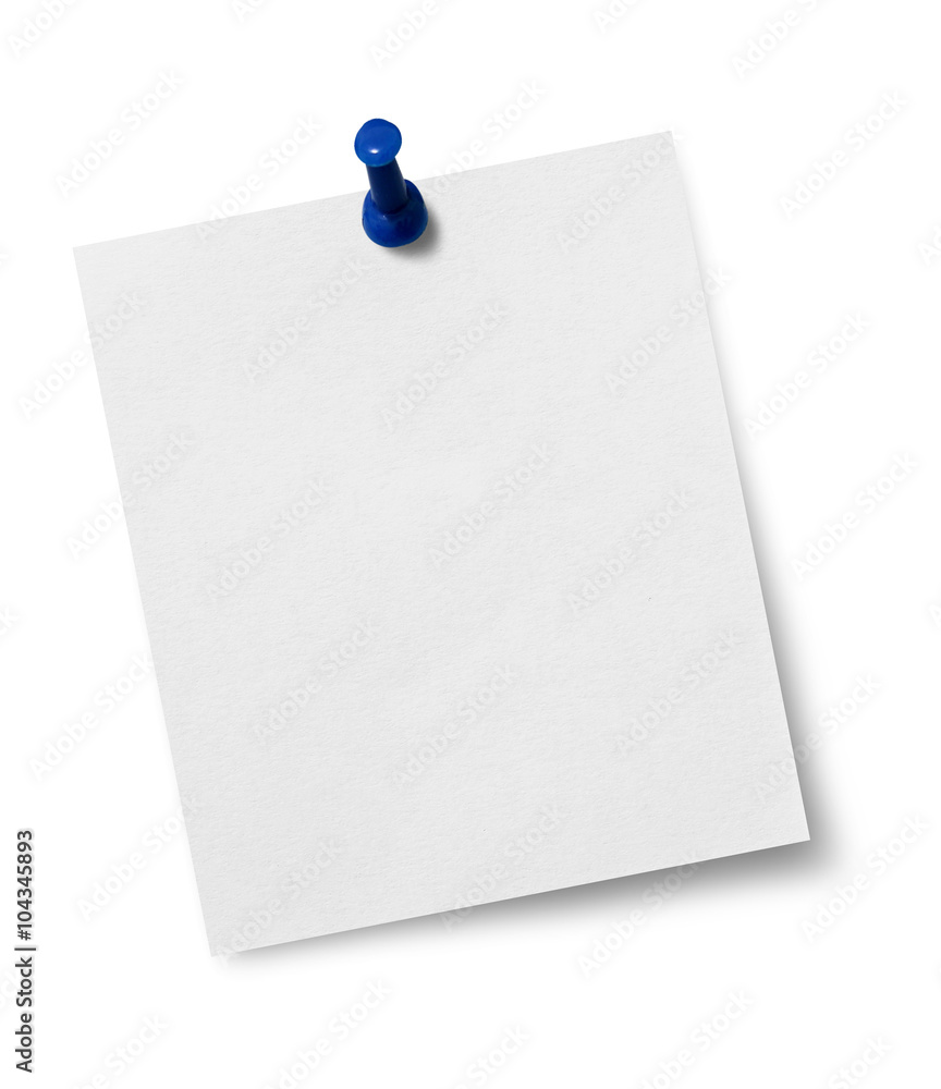 close up of a note paper with push pin on white background close up of a note paper with push pin on white background