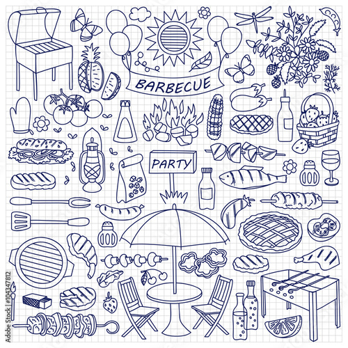 Barbecue party doodle set